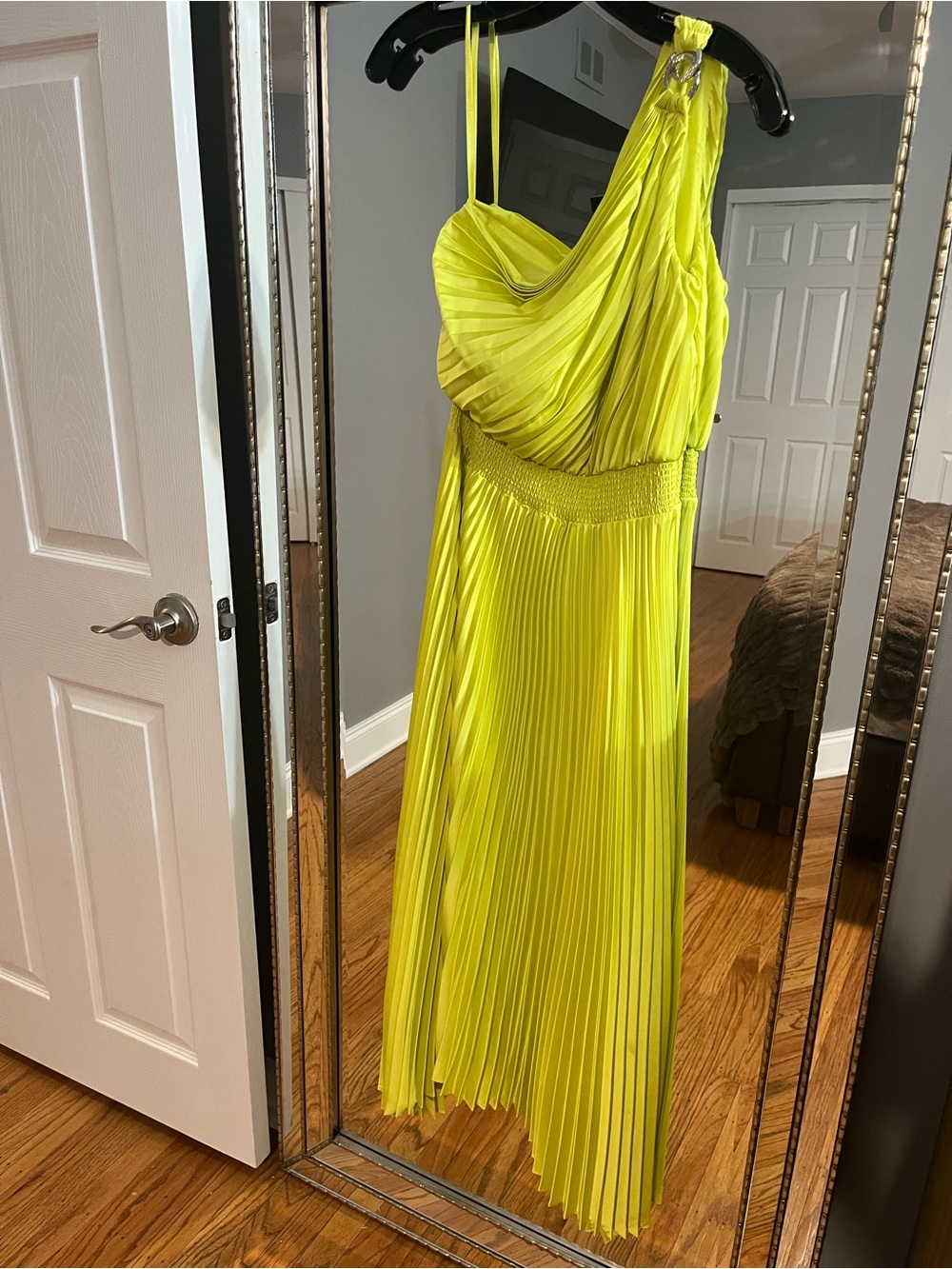 White House Black Market Limelight One-Shoulder Pleated Dress
